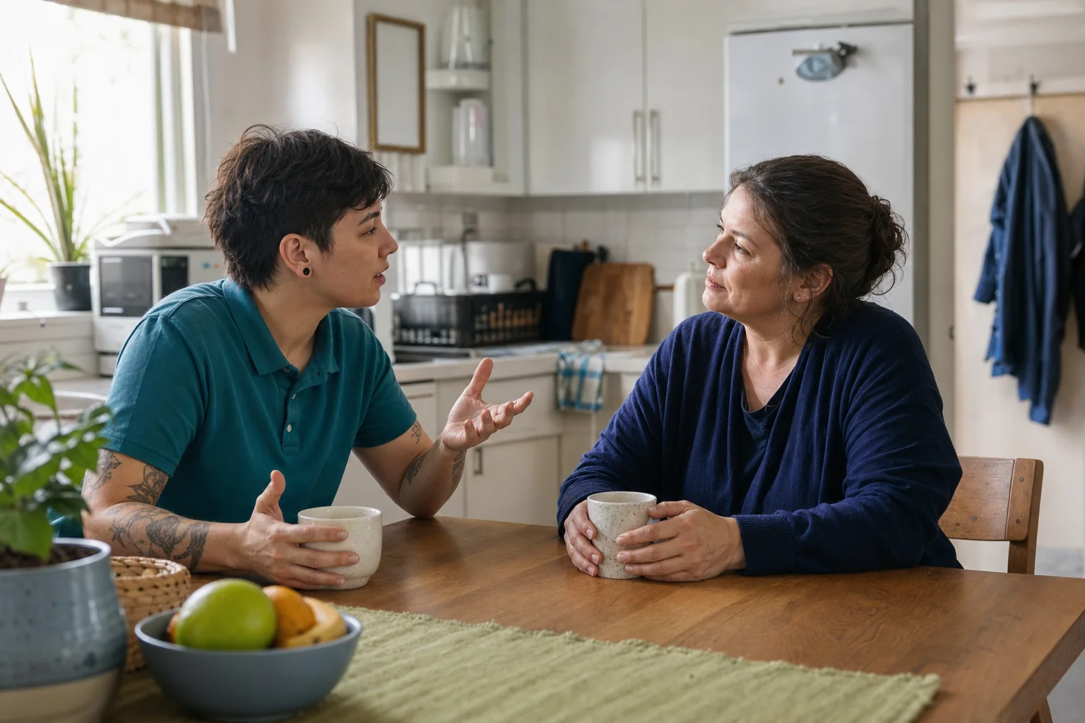 A support worker raises an operational concern with a receptive supervisor in supported living
