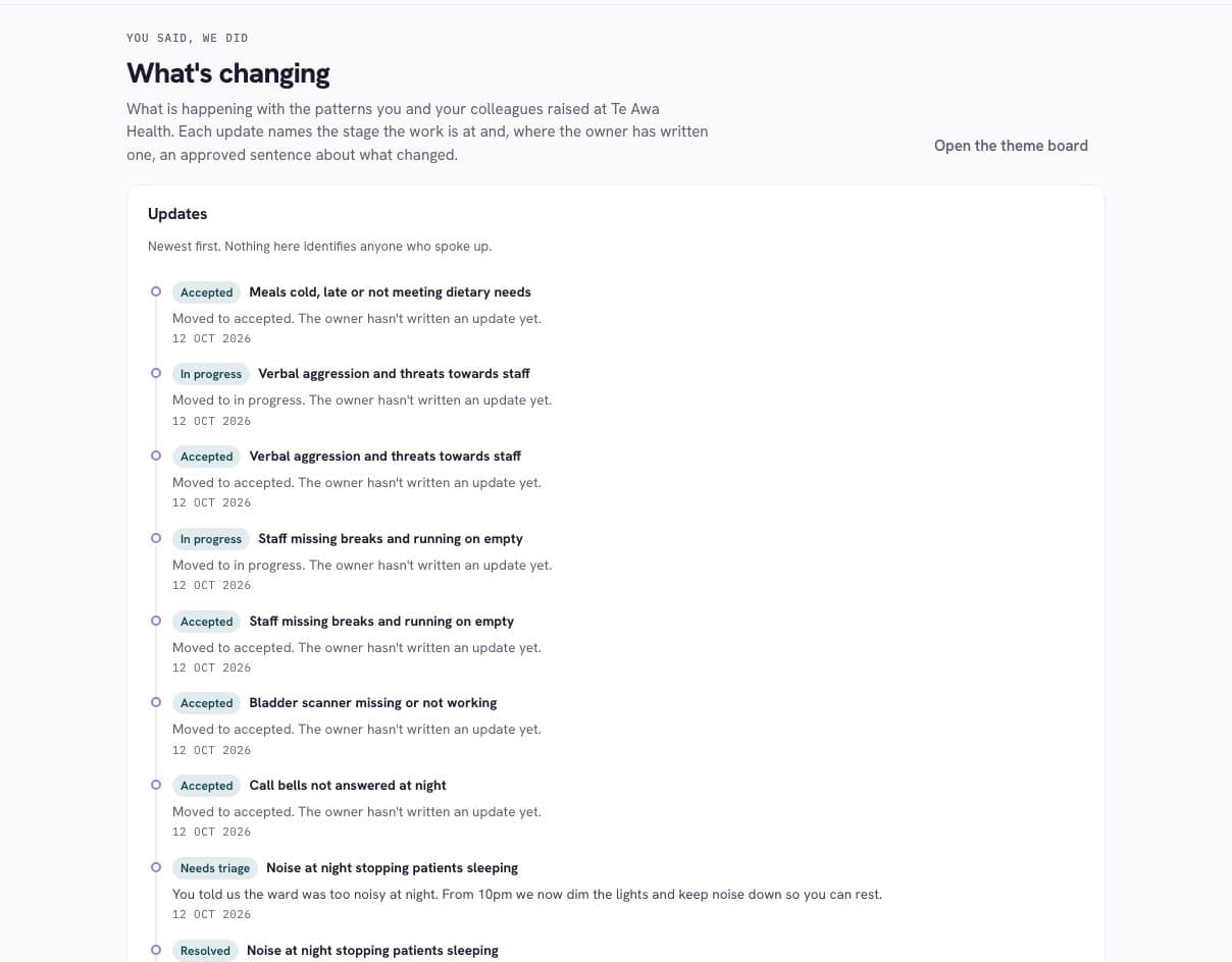 Approved service updates in the What’s changing board